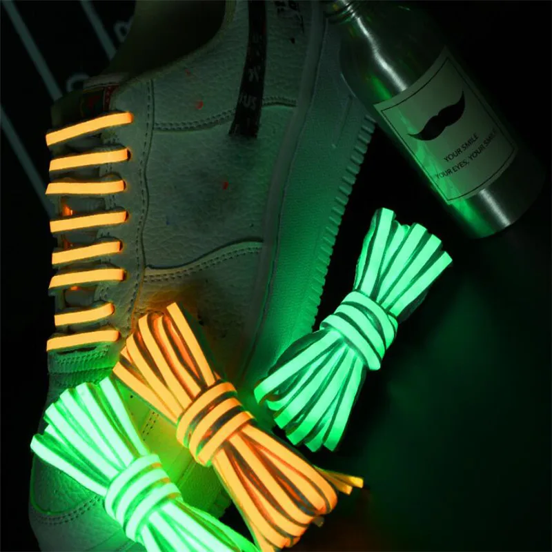 Laser Luminous Shoelaces Women Highly Fluorescent Shoe Laces Semi Circle Flat Night Running Shoelace Men Safety Casual Sports