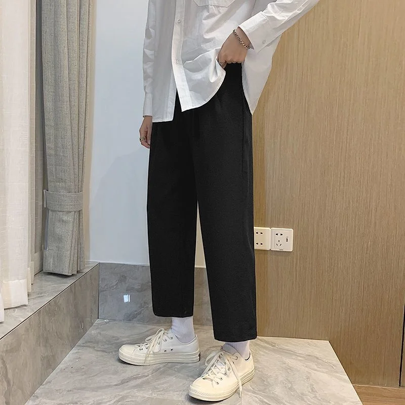 Draping trousers men's straight loose wide-leg spring summer black all-match casual preppy ankle-length suit pants Korean trend