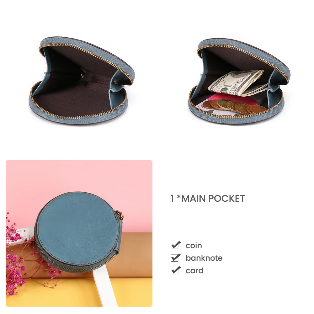 JOGUJOS-monedero redondo de cuero genuino para mujer, monedero pequeño de piel auténtica, RFID, tarjetero, nuevo diseño