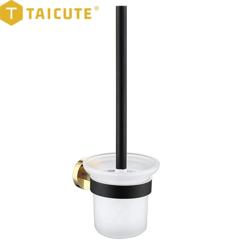 TAICUTE E Bathroom Toilet Brush Holder Set Stainless Steel Wall Mount WC Cleaning Brush Bathroom Accessories, Black Gold