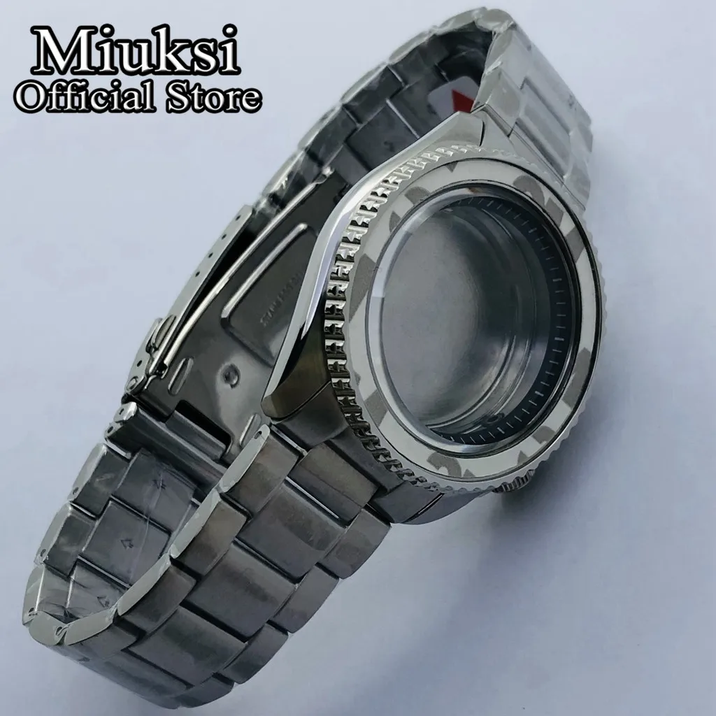 Miuksi 42mm silver sterile watch case sapphire glass black blue green red chapter ring fit NH35 NH36 movement