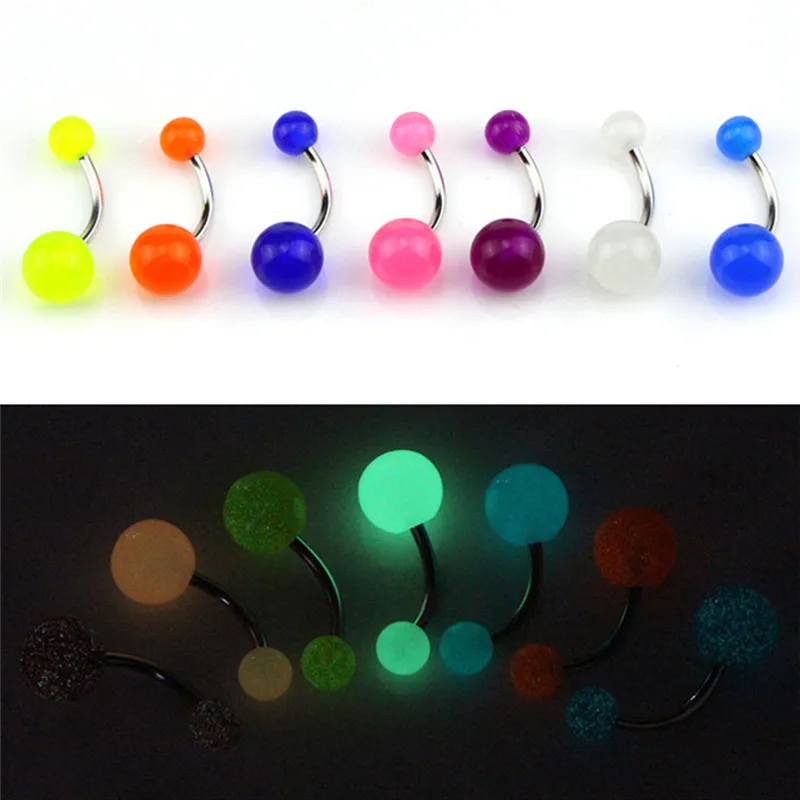 7Pcs Stainless Steel Belly Button Ring Navel Piercing Bar Body Jewelry Curved Barbell with Acrylic Pattern Ball