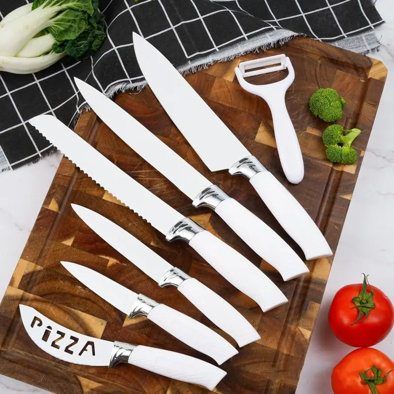 Edelstahl Küchenmesser Set Farbe Back Nicht Stick Messer Pizza Universal Schäler Chef Slicing Schäl Messer Geschenk Fall