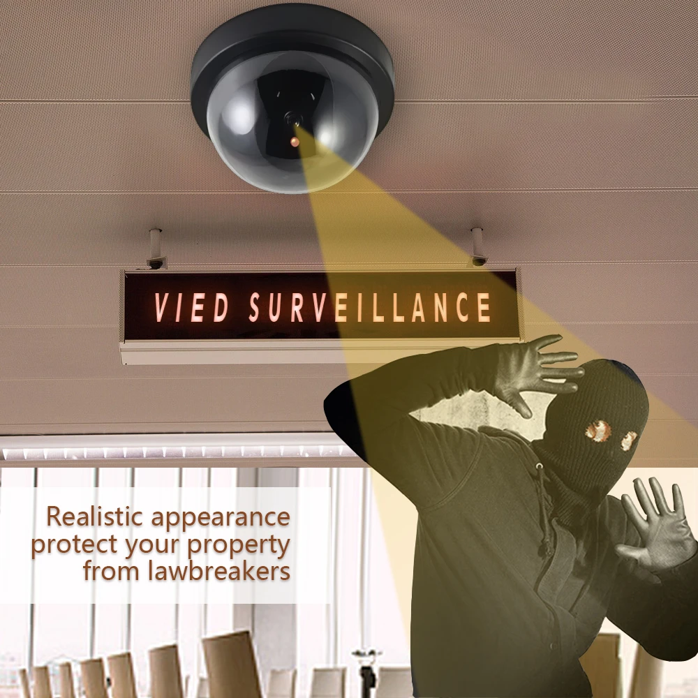 Indoor Fake CCTV Camera Dome Simulation Burglar Alarm Camera Battery Power Security Surveillance Simulated Camera Led Monitor