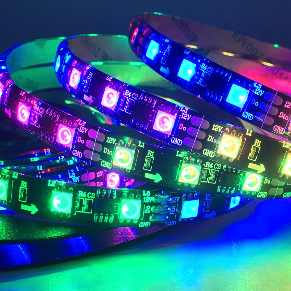 Imagem -06 - Endereçável Rgb Led Strip Lights Externo ic Control Leds dc 12v 5050smd 30 60leds m Ws2811