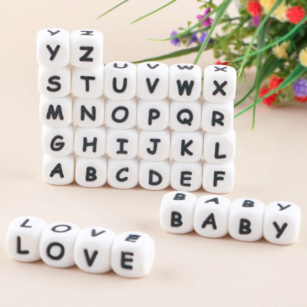 10Pcs 12MM Silicone Letters Beads English Alphabet For DIY Baby Teether  Chewing Pacifier Clip BPA Free Material