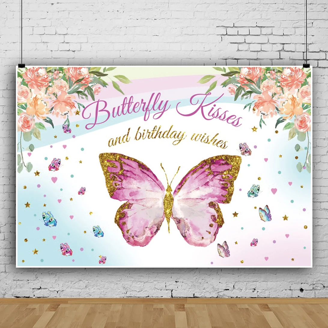 

Laeacco Butterfly Flower Baby Shower Backdrops Child Birthday Party Portrait Personalized Poster Photographic Photo Backgrounds