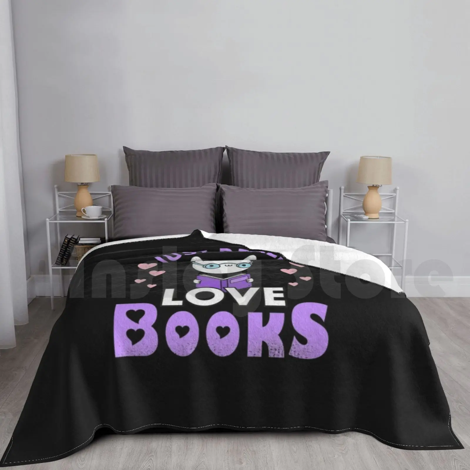 Kawaii Book Bunny Design Blanket For Sofa Bed Travel Bunny Rabbit Reading Book Bookworm Hobby Love Learning