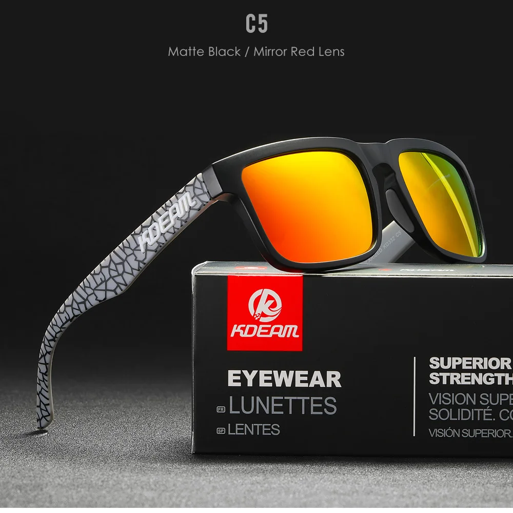 KDEAM Quadratische polarisierte Sonnenbrille für Herren im Freien, Lifestyle-Beschichtung, Sonnenbrille, neue passende Farben mit Box