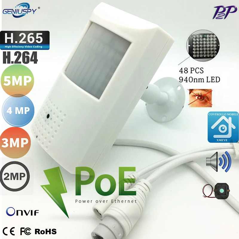 

Geniuspy POE Covert IR-CUT 940nm IR PoE IP Camera Audio PIR Cam H.265/H.264 2MP 3MP 4MP 5MP XMEYE Mini IR IP Cam Metal Bracket