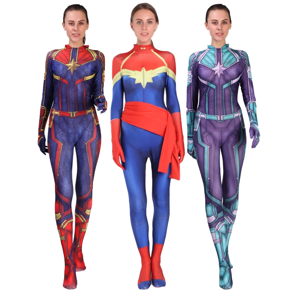 Movie Version Captain Carol Danvers Cosplay Costume Zentai Superhero Bodysuit Suit Jumpsuits Women Costumes 3D Printing