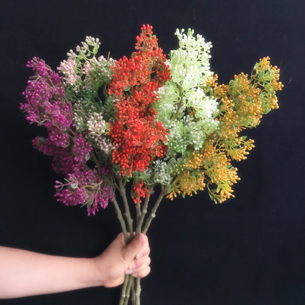 

5pcs Fake Milan Flower Fruit Plastic Greenery Plant Tree Stem Branches for Wedding Centerpieces Floral Decoration