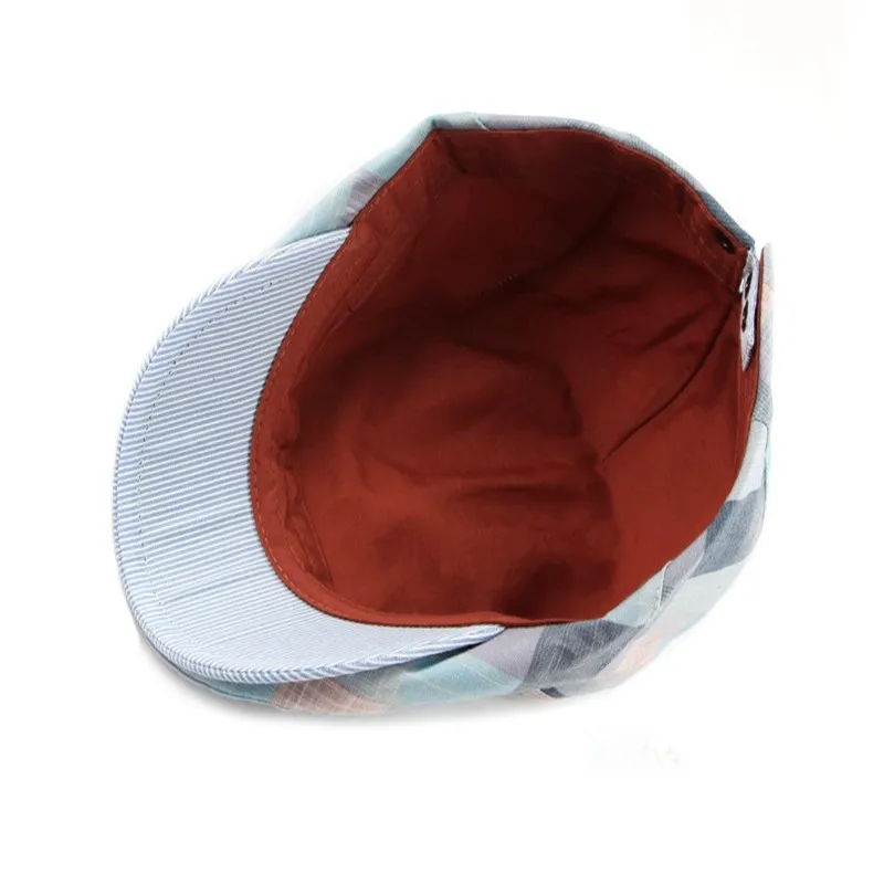 2021 Spring Summer Color Plaid Newsboy Caps Men Polyester Flat Peaked Cap Women Painter Beret Hats 12