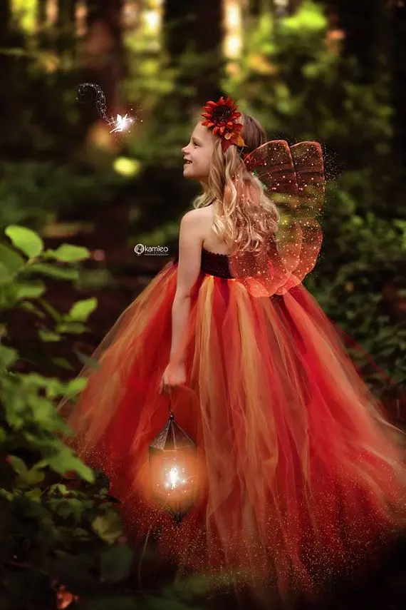 Orange Black Children Kids Fall Fairy Dress Fall Flower Girl Dress Autumn Girl Tutu Dress for Birthday Party Clothes