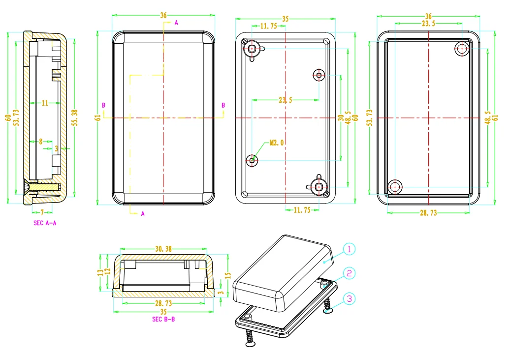 61x36x15mm mała plastikowa obudowa plastikowa skrzynka obwodu drukowanego projekt elektronicznego DIY druciana skrzynki przyłączeniowe