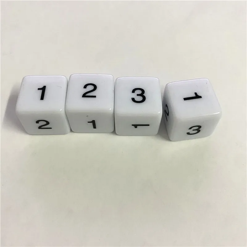 

4 pieces Number 1 2 3 1 2 3 D6 Acrylic White 6-sides 16mm Dices For Board game Accessories