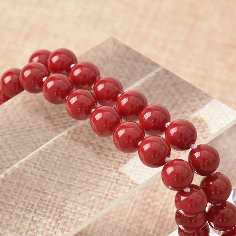 Wholesale Dark Round Red Coral Long Pearls Necklace 8mm Size For  Diy Chain Imitation Coral Necklace 36inch Gem Women Gift H869