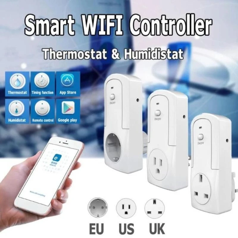 Wifi Wireless Temperature Humidity Thermostat Module App Smart Remote Control Smart Timing Switch Socket EU/UK/US Plug