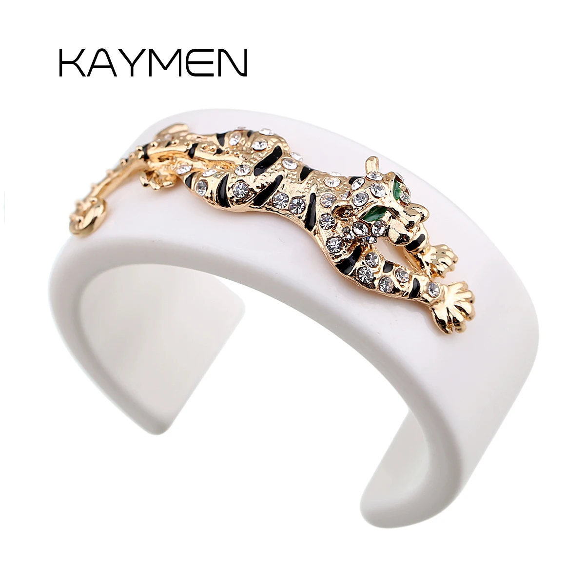 KAYMEN New Animal Style Tiger on The Resin Bangle Cuff Bracelet Fashion Cute Statement Enamel Bracelet for Women Girls