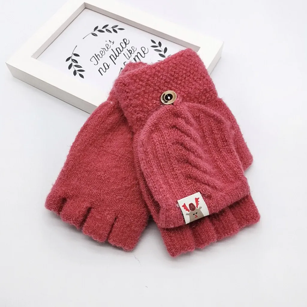 Baby Wool Knitted Gloves Children Kids Winter Warm Knitted Convertible Flip Top Fingerless Mittens Gloves Solid New Fashion Hot