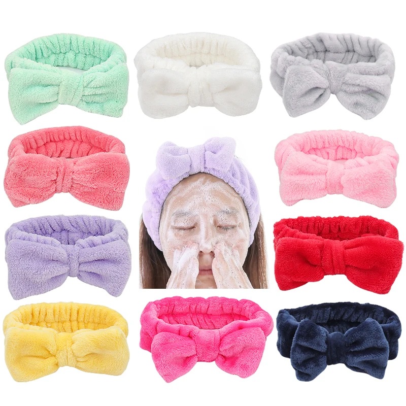 Big Rabbit Ears Coral Fleece Soft Elastic Hairbands SPA Bath Shower Make Up Wash Face headband Hair Band Girls Hair Accessories