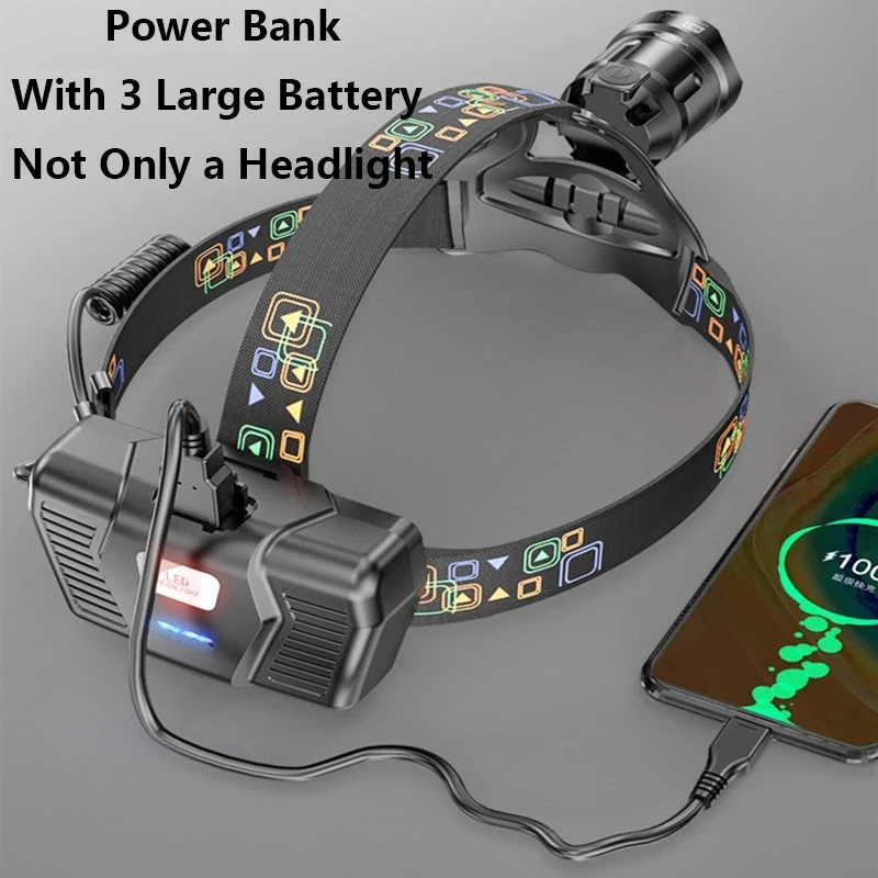 500000LM XHP100 Most Powerful Led Headlamp XHP90 High Power Camping Headlight USB Rechargeable Head Flashlight Fish Head Lamp
