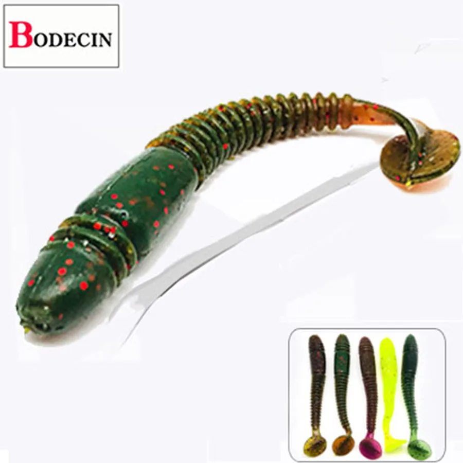 T Tail Soft Fishing Tackle/Lure Carp Bass Trout 5Pcs Salt Smell Worms Grubs Artificial/Silicone Bait For Fishing/ Jig Wobblers