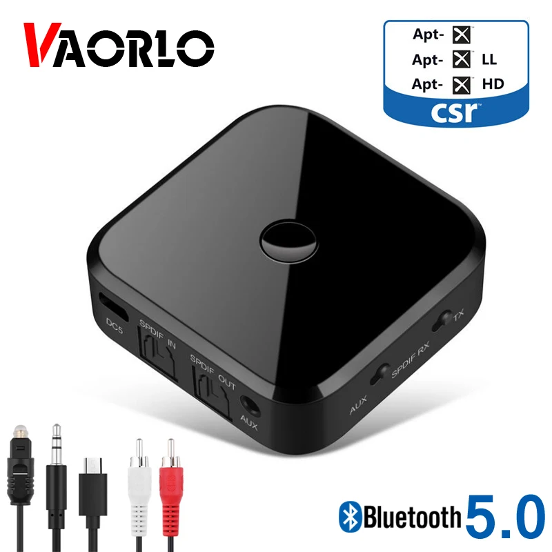 

VAORLO Wireless Audio Transmitter Bluetooth 5.0 Receiver Adapter Supprt Connect 2 Devices APTX HD For HeadphoneS TV PC Adaptor