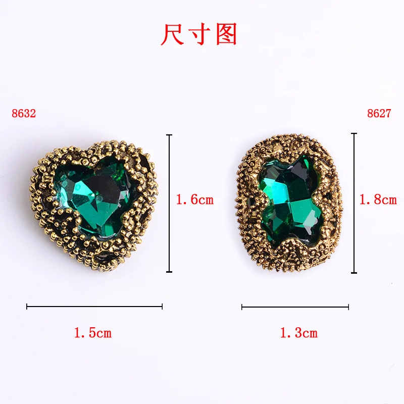 50pc Gold color Crystal Triangle/Heart Shape charm for cloth/wedding hair Jewelry Findings for DIY Handmade Jewelry Making