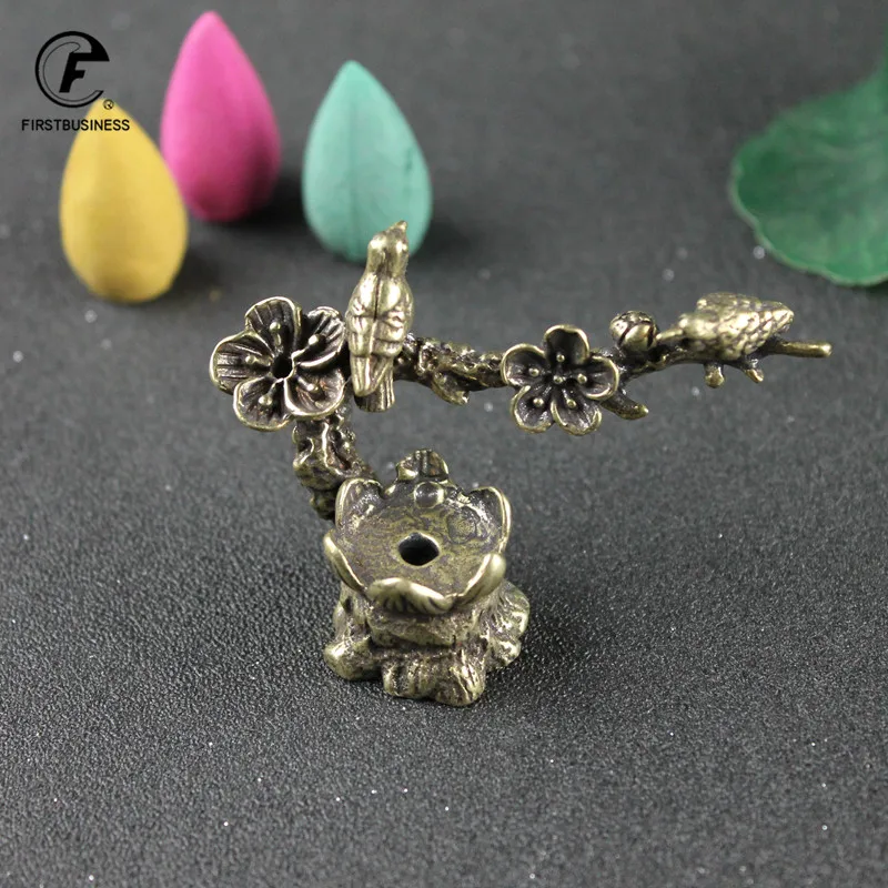 Pure Copper Plum Tree Happy Magpie Bird Miniature Ornaments Antique Brass Cuckoo Figurine Tea Table Decorations Desk Decor Craft