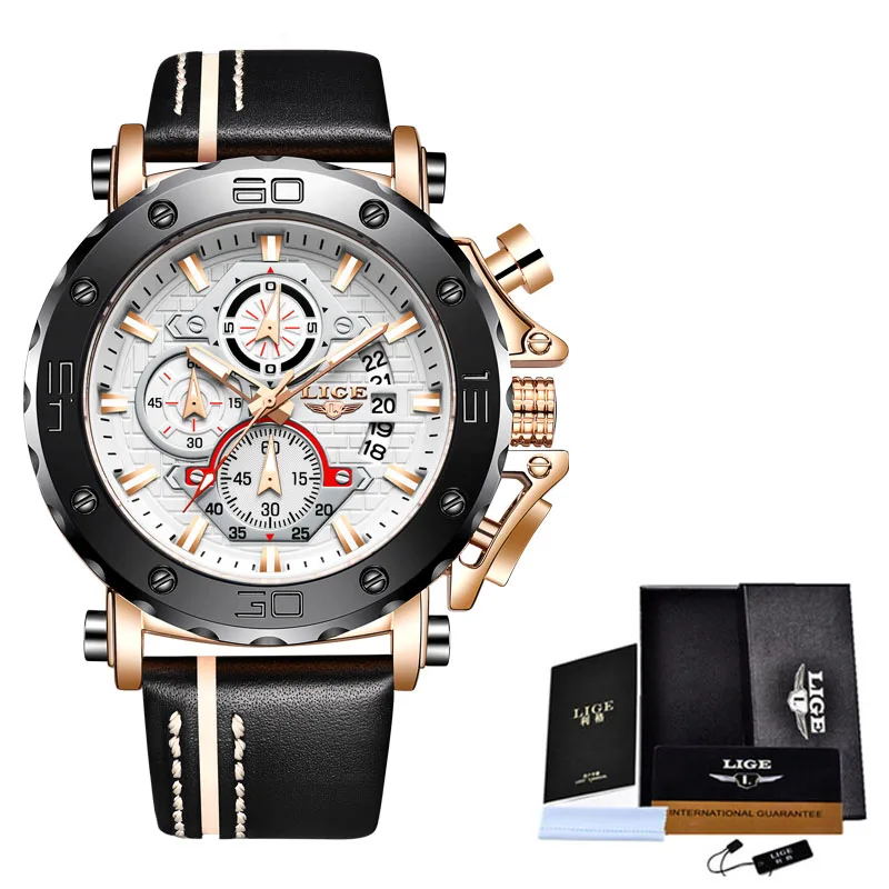 LIGE Top Brand Luxury Quartz Man Watch Fashion Sport Leather Watches for Men Date Waterproof Clock Chronograph Relogio Masculino