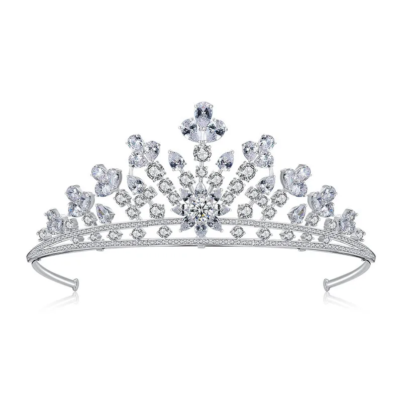 Floralbride Crystal Rhinestones Cubic Zirconia Wedding Tiara CZ Bridal Queen Princess Pageant Party Crown Women Jewelry