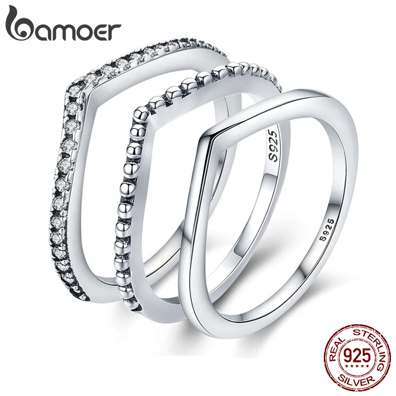 BAMOER 100% 925 Sterling Silver Water Droplet Clear CZ Finger Rings for Women Wedding Engagement Jewelry Girlfriend Gift PA7649