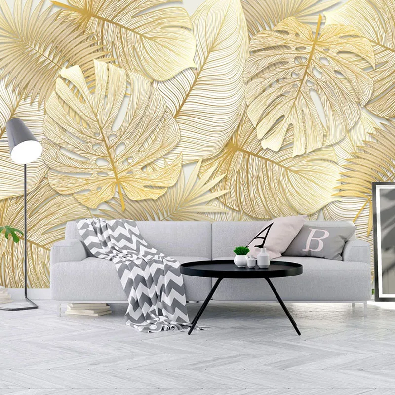 Custom Any Size Mural Wallpaper 3D Stereo Tropical Rain Forest Golden Banana Leaf Wall Painting Living Room Bedroom Wall Papers