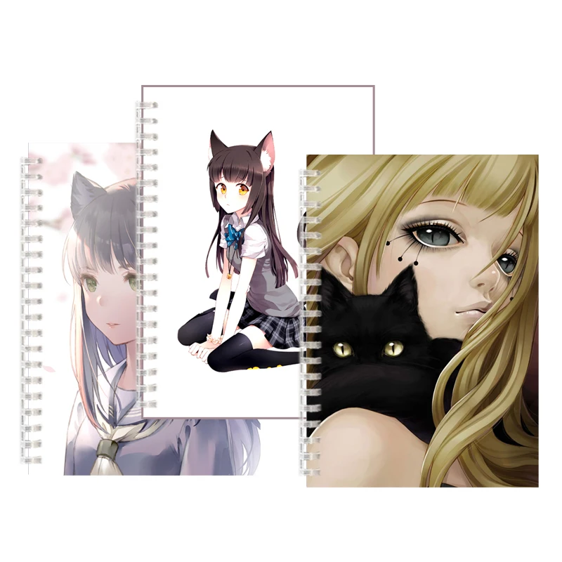 Anime Cat Girl Series Neko Spiral Notebook Stationery Binder Cute Note Book Anime Sketchbook COSPLAY Animal Fox For Women Gift