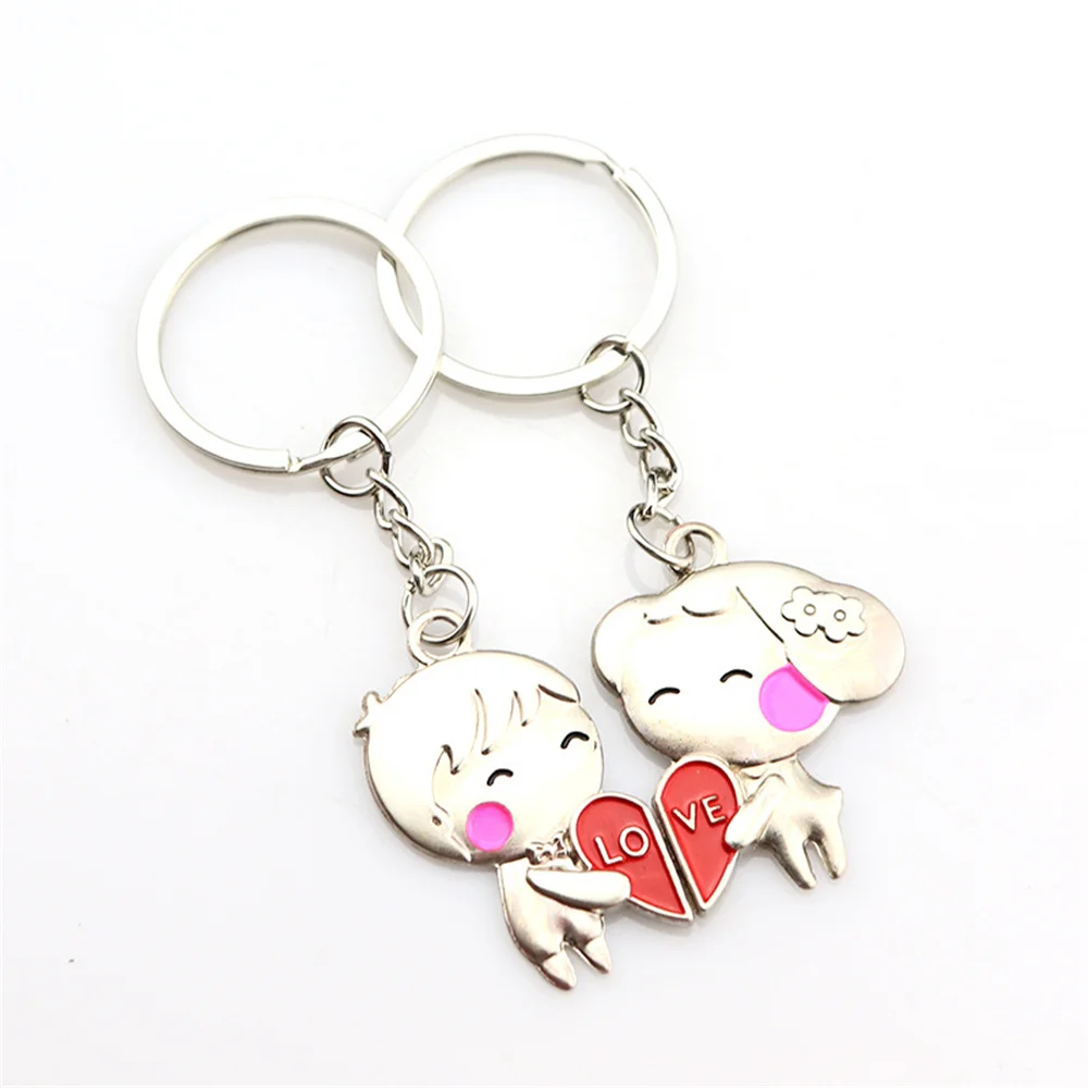 1 Pair Couple Lover Gift Key Rings Chains Fob Metal Bride Groom Heart Love Keychains Christmas Gift Car Key Ring