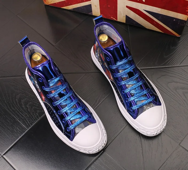 New fashion male mesh breathable male shoes Printed casual shoes youth fashion joker high-top plank male shoes b70