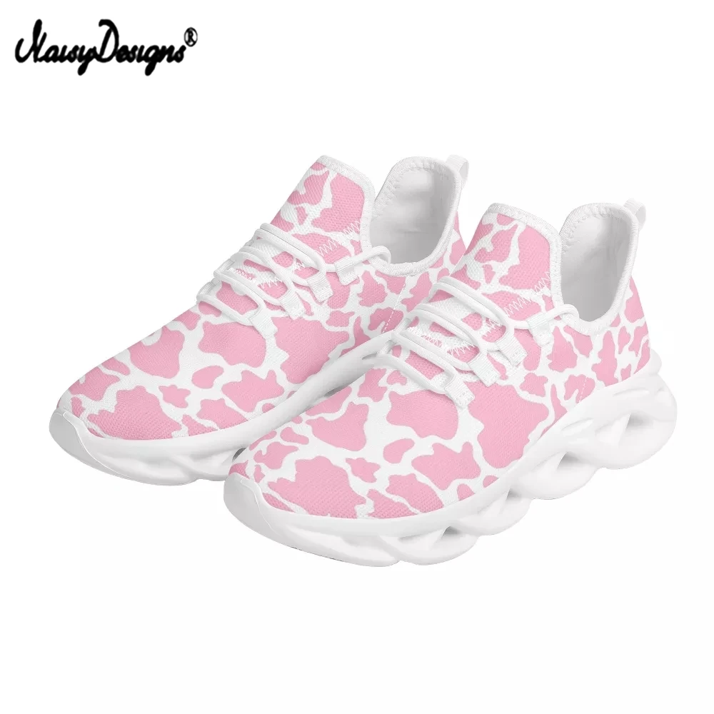 Noisydesigns Pink Cow Pattern Printing Femme Platform Sneakers Sumemr Mesh Breathable Flat Shoes Comfort Damping Running Shoes