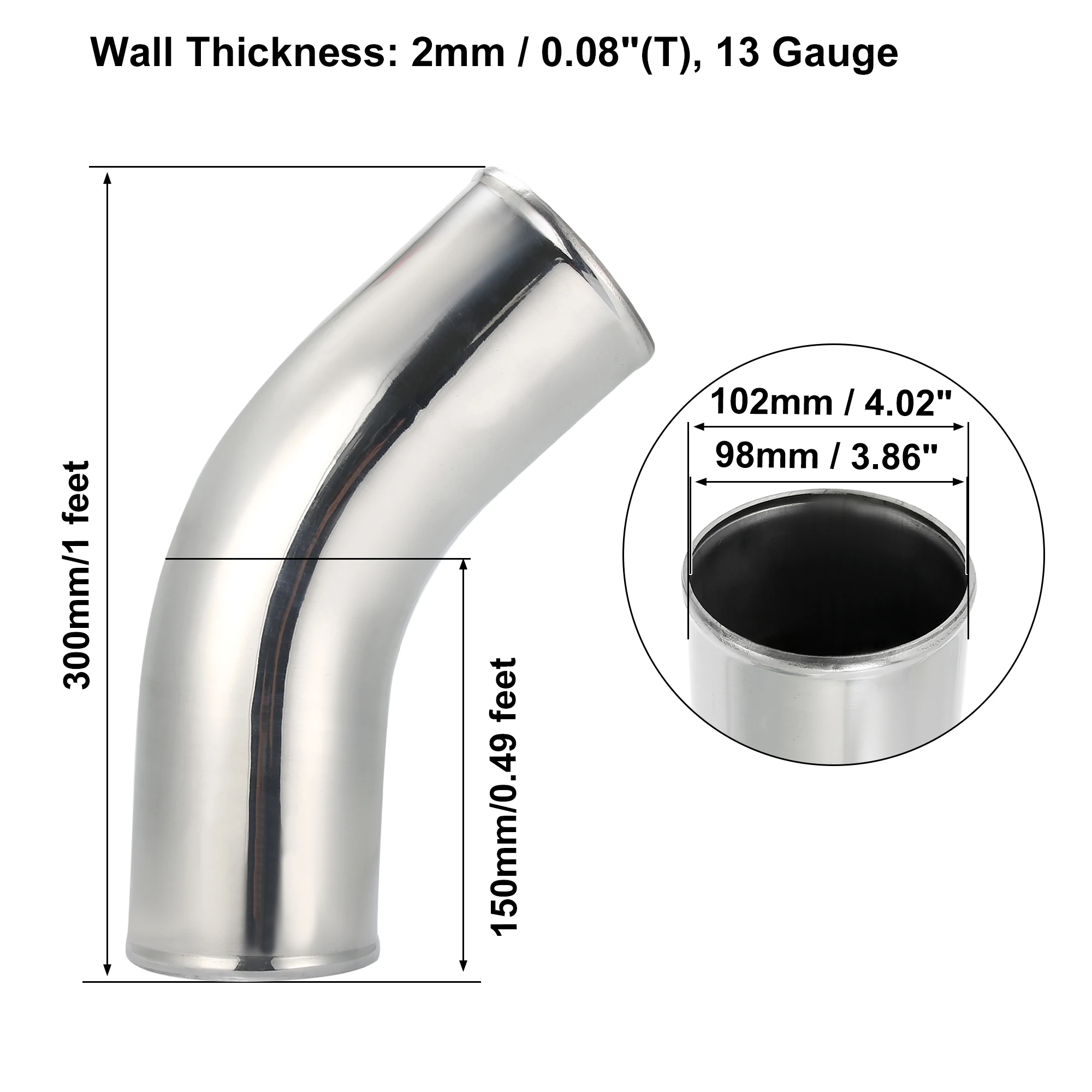Uxcell Aluminium Legierung Rohr OD 38/45/51/63/76/89/102mm Kühler rohr Lufteinlass Rohr 0 45 Grad 300mm Länge für Auto