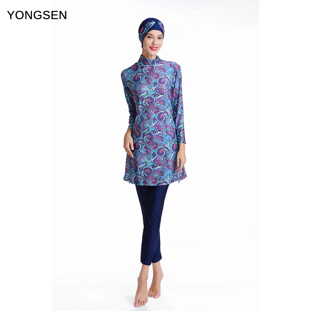 

YONGSEN 2022 Muslim Swimwear Conservative Swimwear Arabian Swimsuit Ladies One-piece Swimsuit Burkinis Offshore Beach Swimming