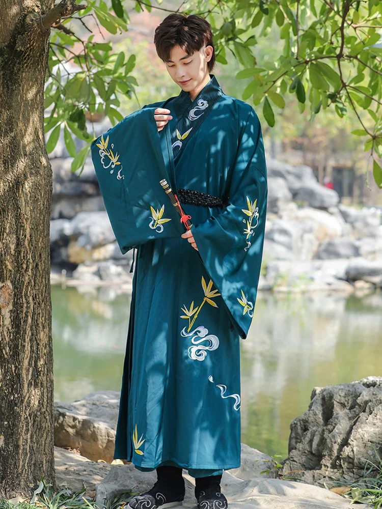 

Chinese Dress Ancient Hanfu Black Embroidery Dresses China Style Folk Dance Robe Cosplay Costume Kimono Traditional ClothingMen