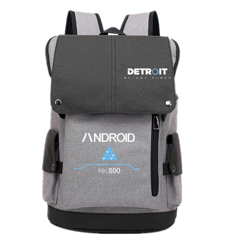 Detroit: Become Human USB Backpack Bag  Zipper Messenger School Student Book Daypack Large Travel Black Bag