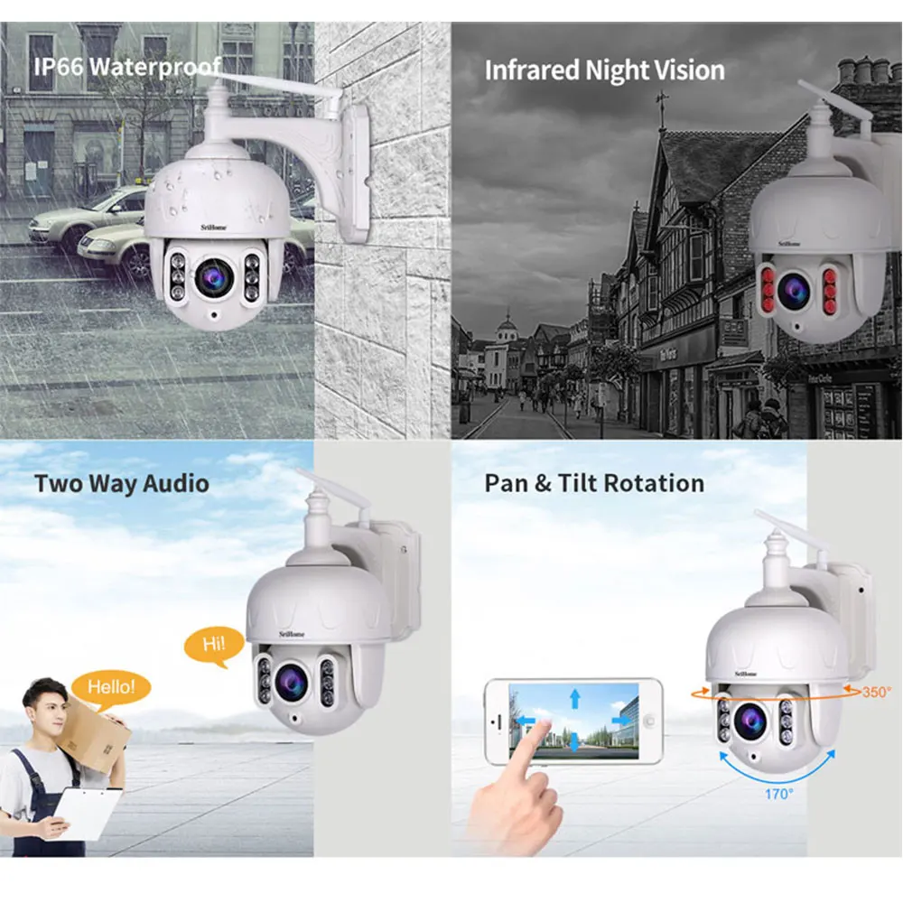 Srihome SH028D 5.0MP Outdoor IP Camera Waterproof 5X Optical Zoom Wifi Camera 360 P2P 2-Way Audio Wireless Surveillance CCTV PTZ