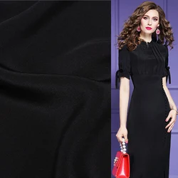 Thick 32momme thickness plain black heavier silk crepe de chine fabric,SCDC1097