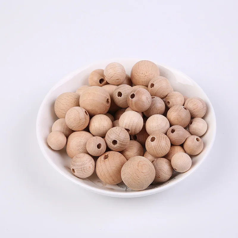 100pcs/lot Natural Beech Wood Beads 12MM 15MM 20MM Round Loose Spacer Wooden Beads DIY Jewelry Pacifier clip Accessories