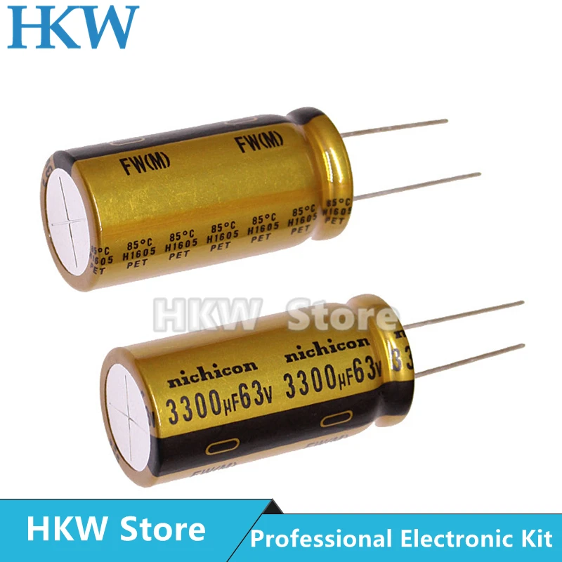 2pcs NICHICON 3300UF 63V 20X40mm FW Series Electrolytic Capacitors Hi-Fi Audio Capacitor New and Original 63V3300UF 20*40MM