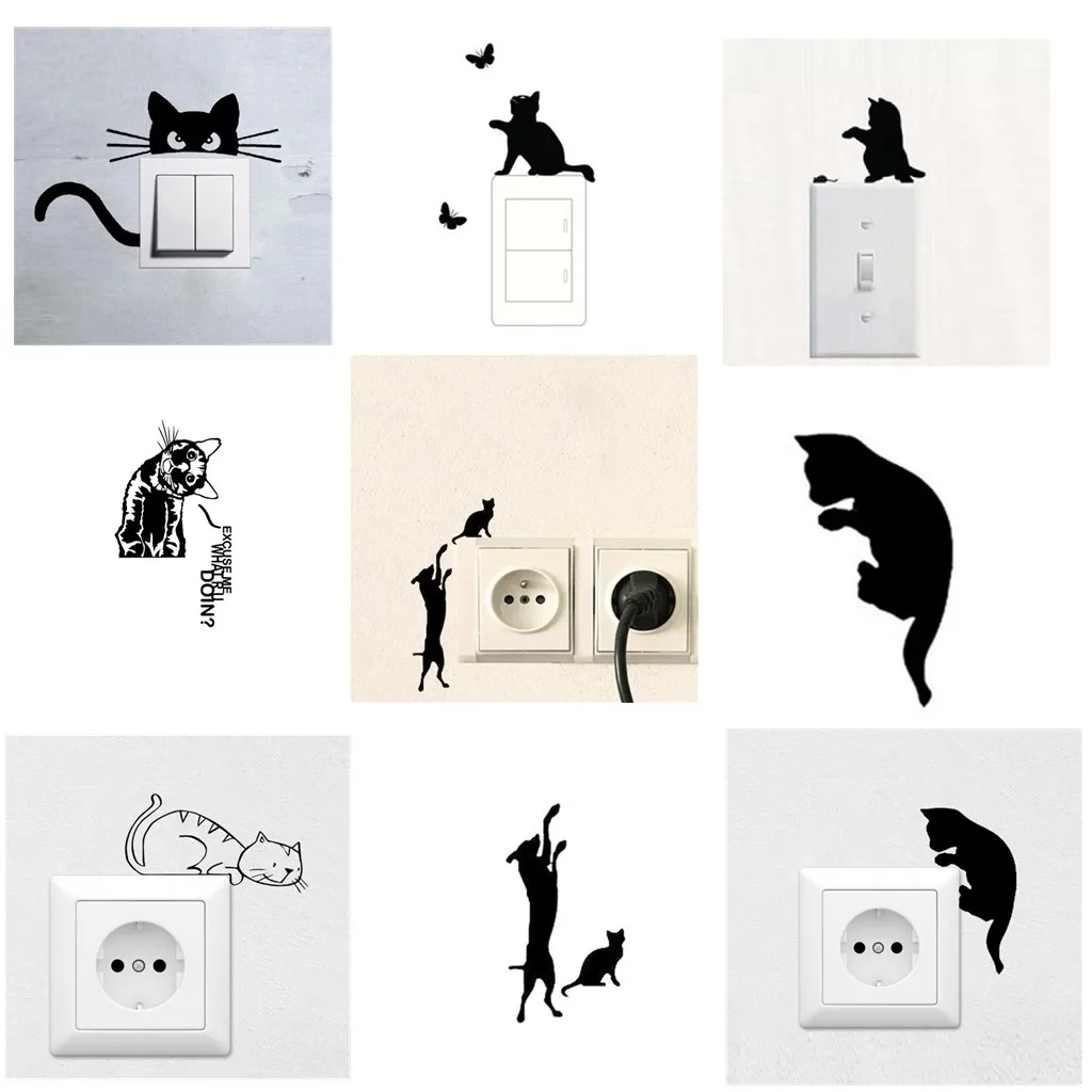 Cute Cat Wall Switch Sticker Home Decor Decal Home Decoration Sticker Wall Sticker Decal