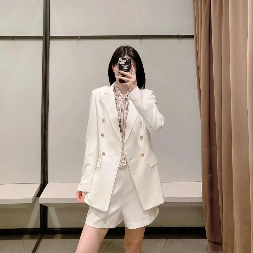 XNWMNZ blazer blanco para mujer, chaqueta de doble botonadura, traje formal, con dobladillo de ventilación en la espalda, 2020