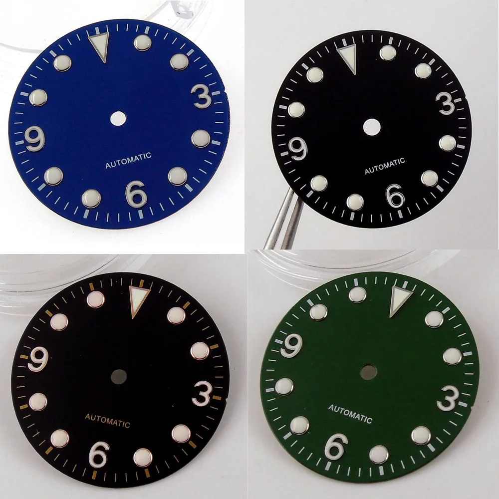 Marques lumineuses pour cadran de montre, noir/vert/bleu, 29.2mm, mouvement automatique NH35A MH35, accessoires