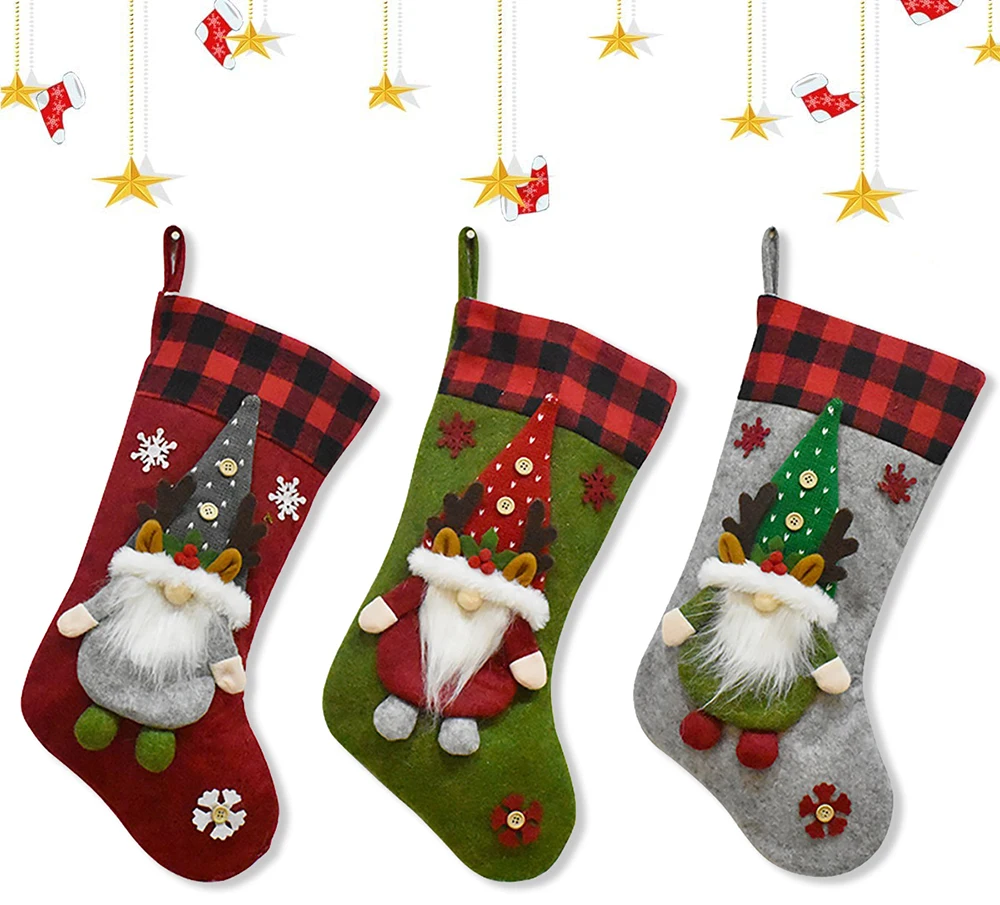 Christmas Stocking Oversize Handmade Hooked Xmas Fireplace Hanging Stockings Holder Elk Tree Candy Socks Christmas Decorations